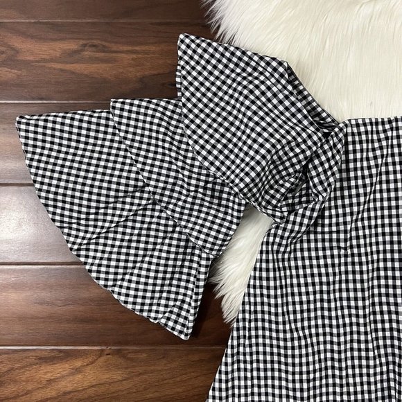 Caroline Constas Size Small Black White Gingham Off The Shoulder Mini Dress - Picture 2 of 11